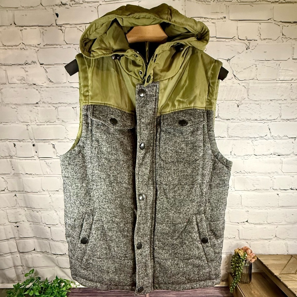 Beautiful Giant Men's Olive Green and Gray Tweed Hooded Vest